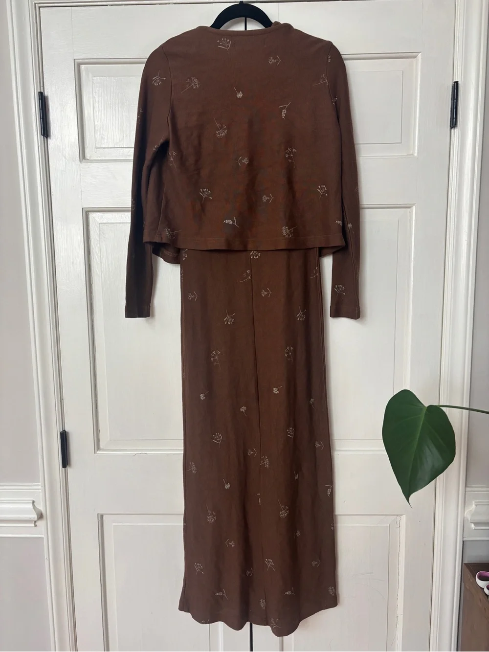 Vintage Potato Clothing Brown Maxi Dress Matchin Cardigan Cottagecore Size Small